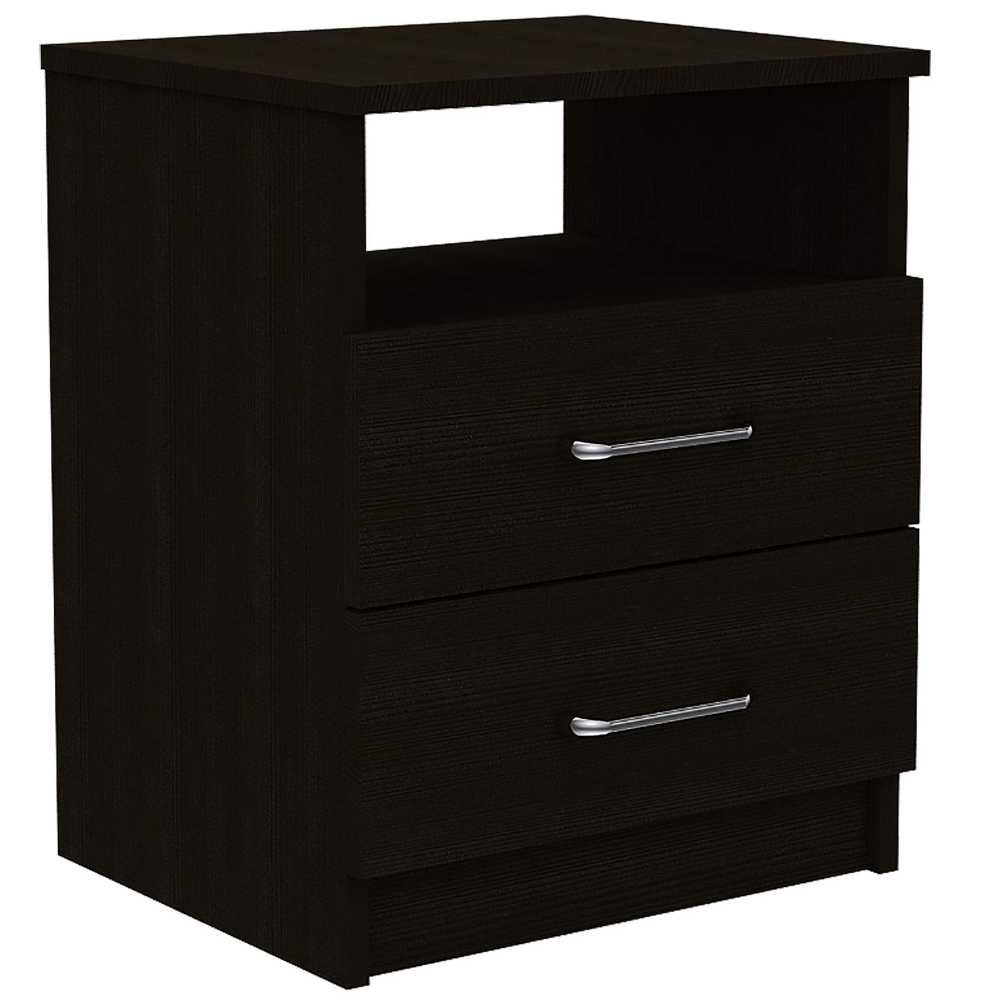 Depot E-Shop Salento Nightstand with Two Drawers, One Shelf, and Superior Top, 20" H, Black, Bedroom